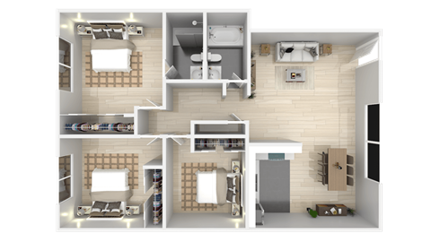 a rendering of a 3d floor plan of a houseat The Arches Apartments, LLC, El Cajon, CA
